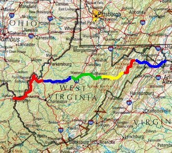 West Virginia trip map.
